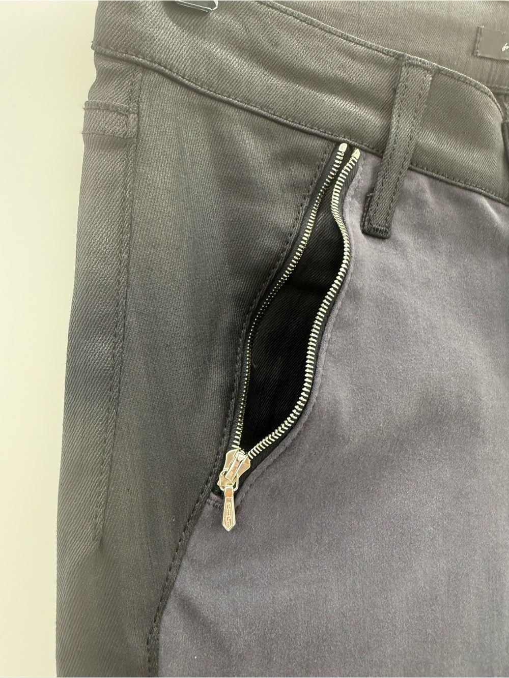 7 For All Mankind Gray/Black Jeggings Skinny Fit Zipper Detail Stretch Pants - Picture 6 of 13